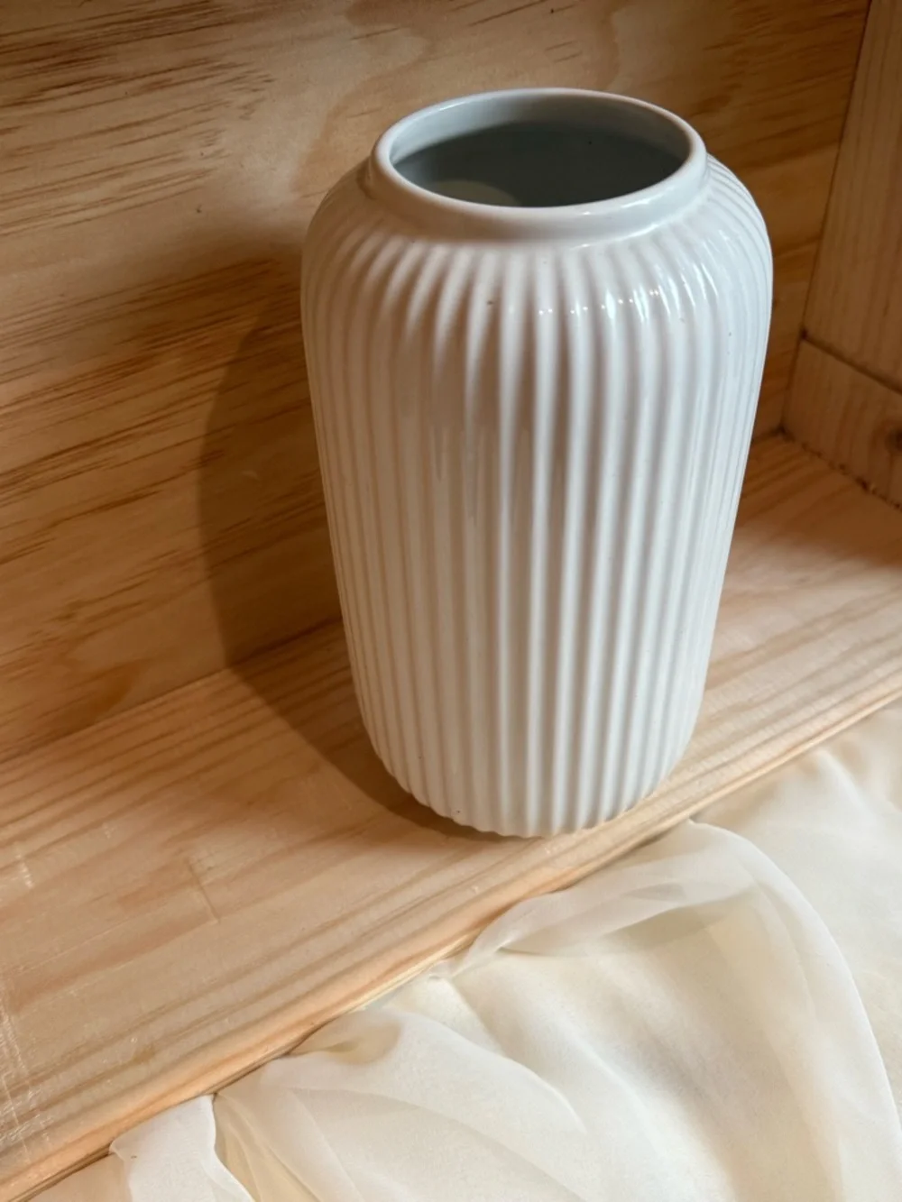 IKEA Stirlen White Ribbed Ceramic Cylinder Vase
